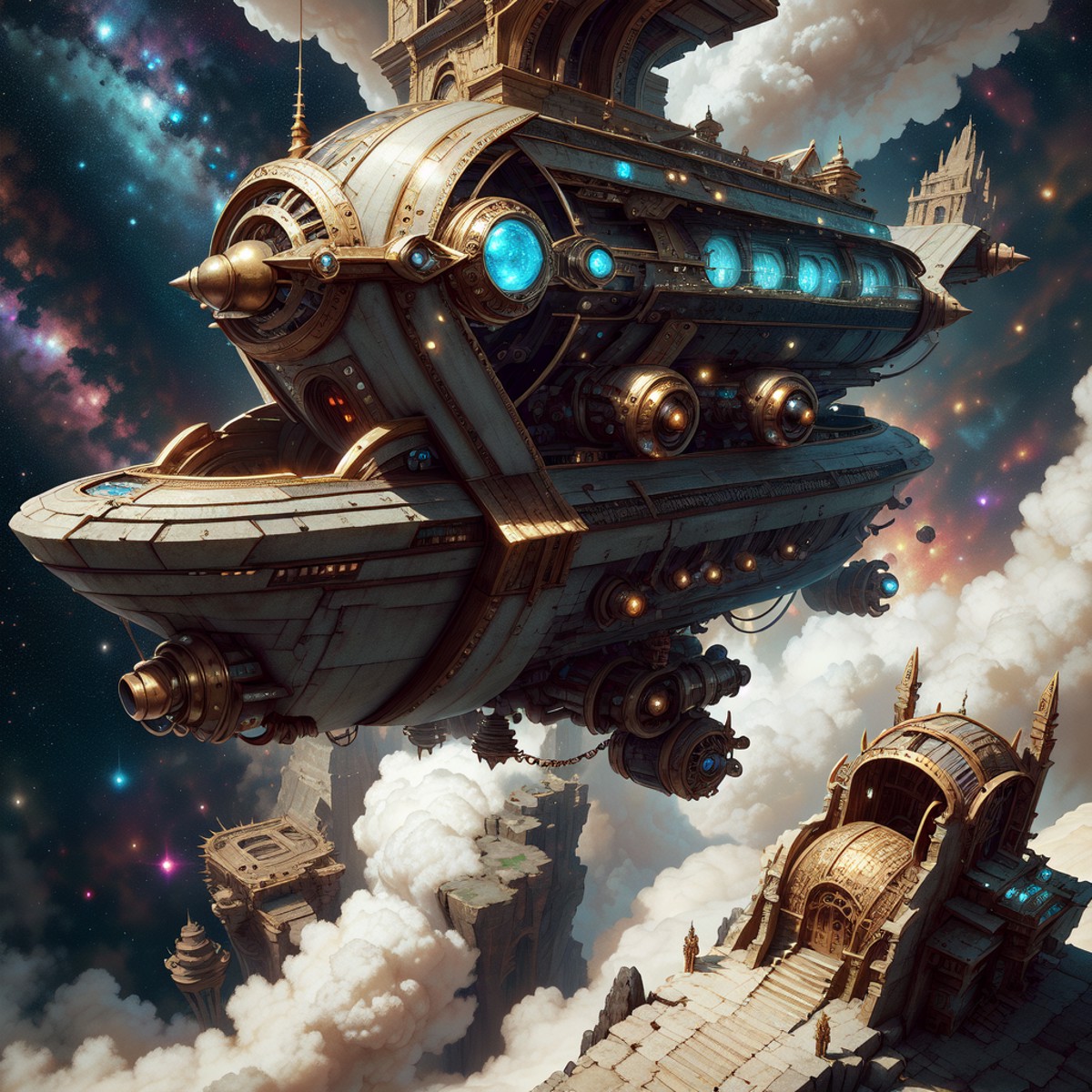 05019-220403306-, dwemertech,ancient ,brass , stone spaceship, in space.png